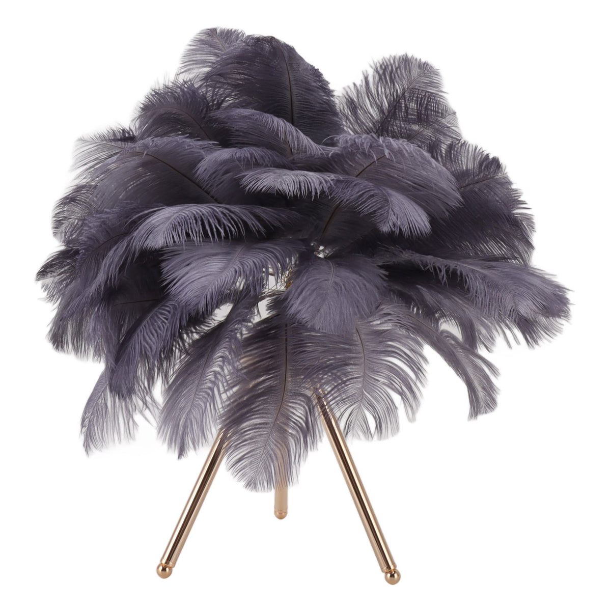 Feather Table Lamp USB Rechargeable Ostrich Feather Desk Light with Gold Tripod for Bedroom 40Pcs Artificial Feather Grey