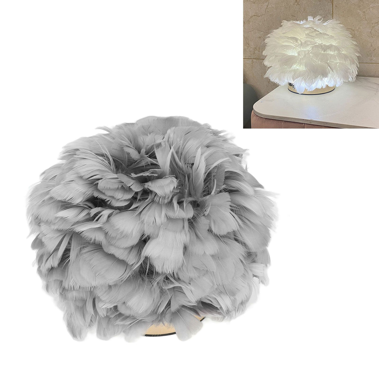 Feather Table Lamp USB Type C 5V Touch Control Stepless Dimming LED Table Lamp for Bedroom Cafe Grey
