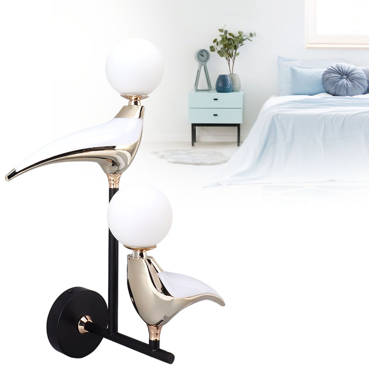Modern Bird Wall Lamp Double Head Rotatable LED Wall Mounted Light for Living Room Bedroom Bedside 110‑240V