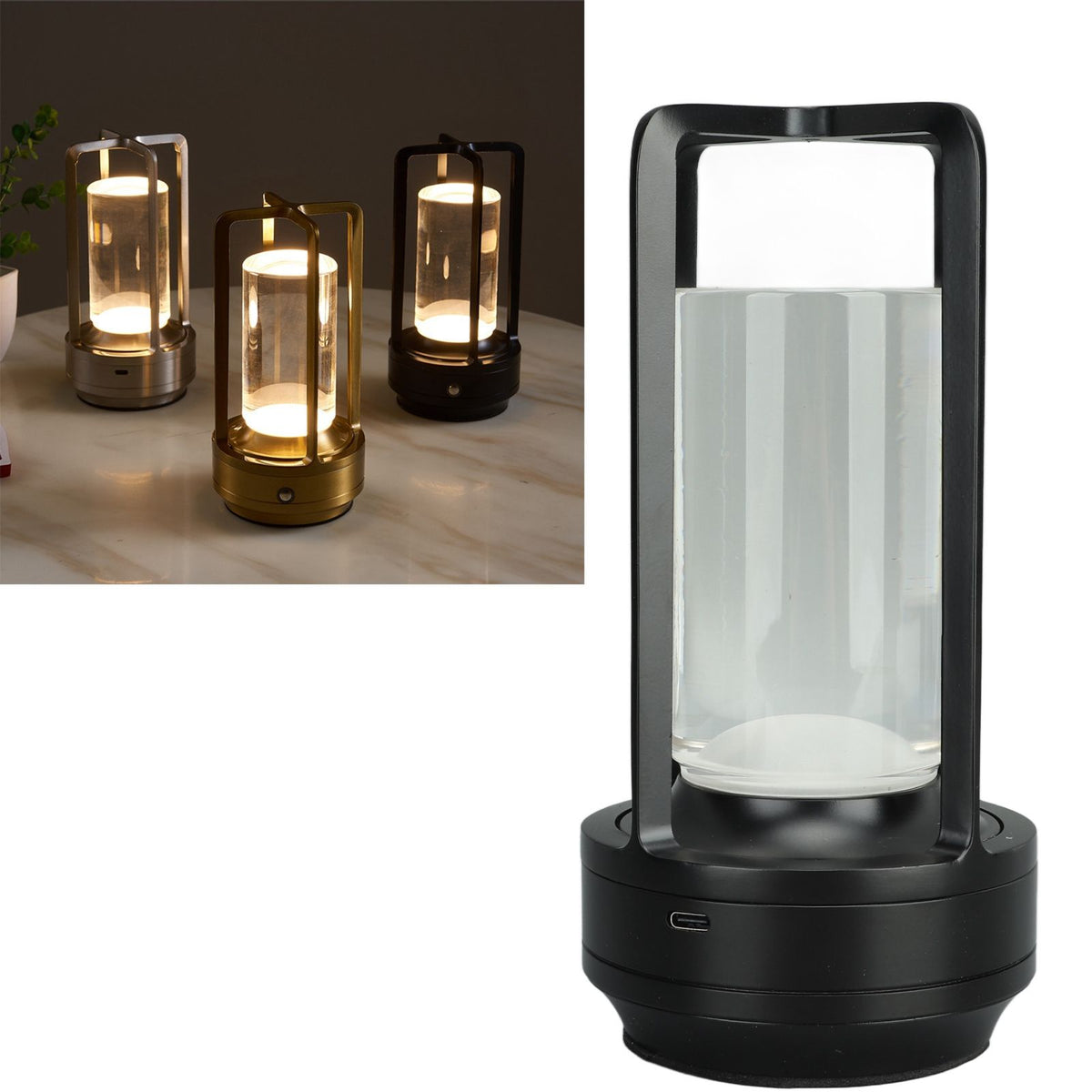 Cordless Table Lamp 3 Colors Stepless Dimming LED Table Lamp Rechargeable Touch Lamp Bedside Nightstand Lamp Black