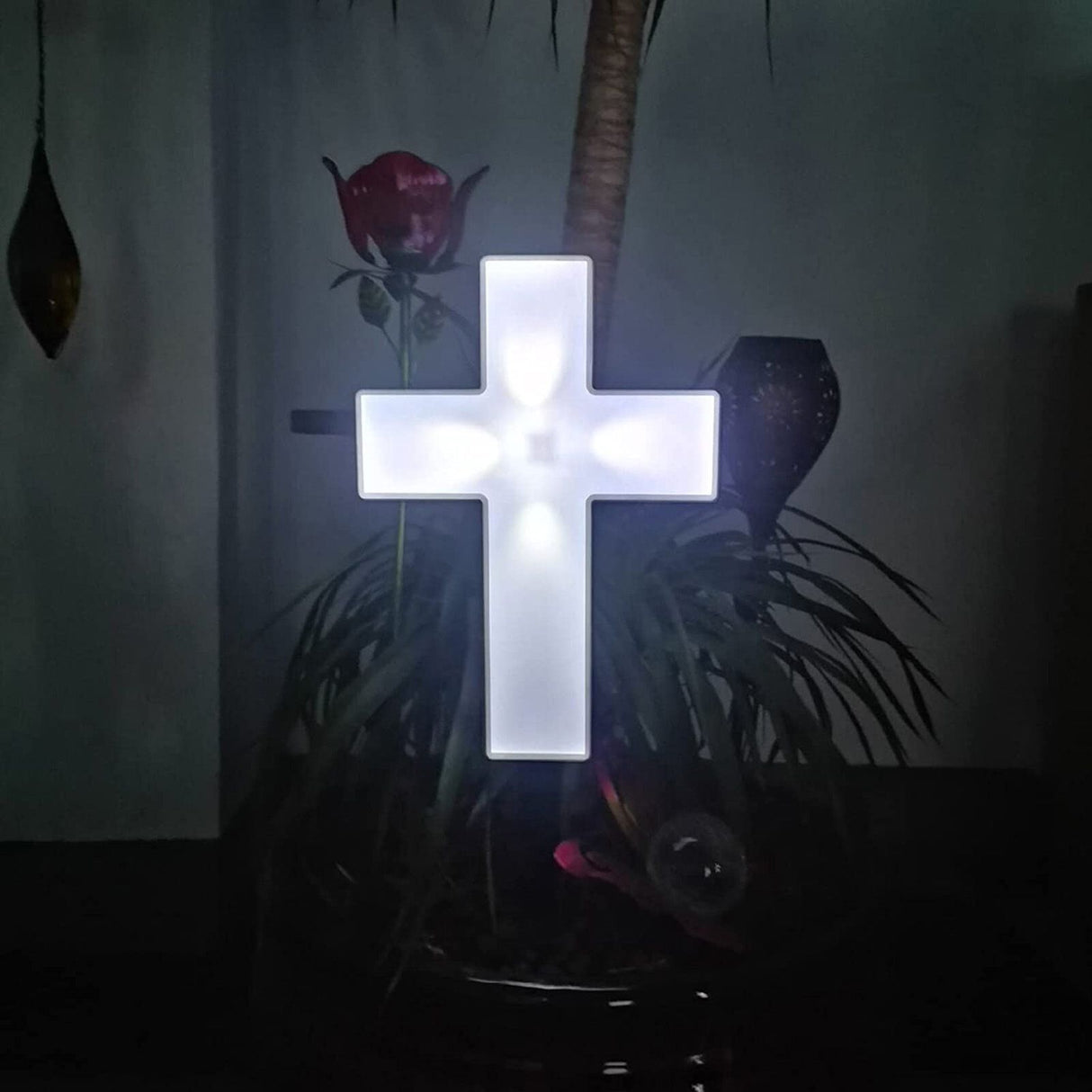 Solar Powered LED Cross Lights Graveside Memorial Headstone Stake Garden Grave Marker for Grave Decorations