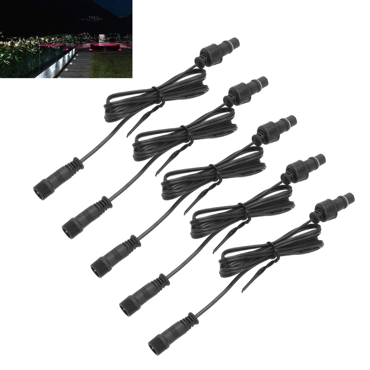 5 Pcs 3.3ft Deck Light Extension Cable 2 Pin IP67 Waterproof Extension Cord Male Female Connector for Outdoor