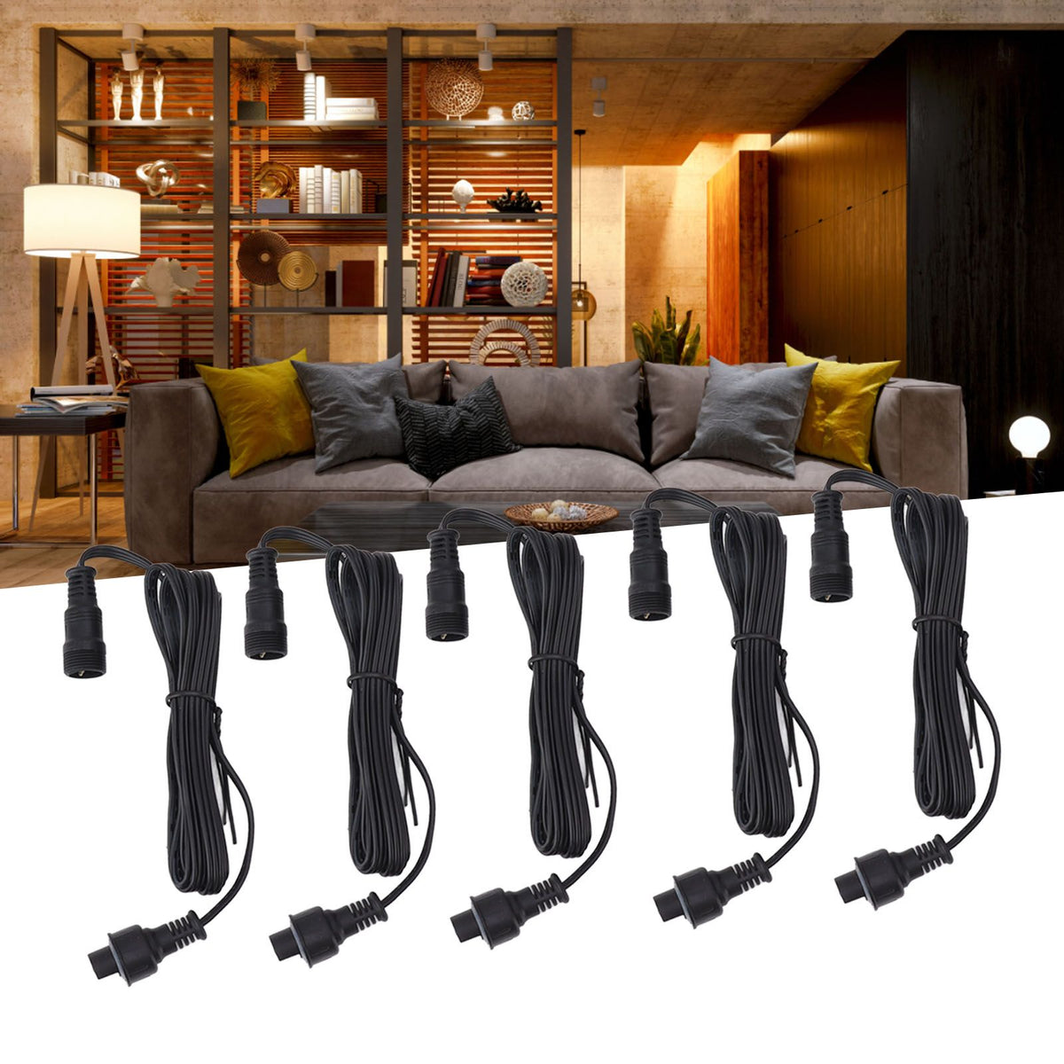 5pcs 4.9ft Deck Light Extension Cable IP67 Waterproof Extension Cord with Male and Female 3Pin Connectors for Outdoor