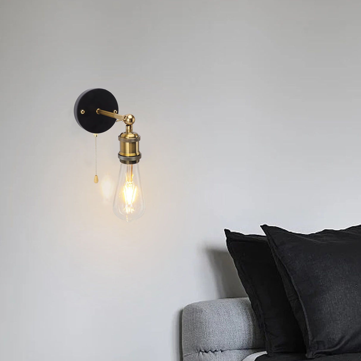 Retro Wall Sconce E27 E26 Iron Adjustable Vintage Wall Mounted Lamp Lighting Fixture Set with Switch for Bedroom Living Room Bar 85‑265V Gold