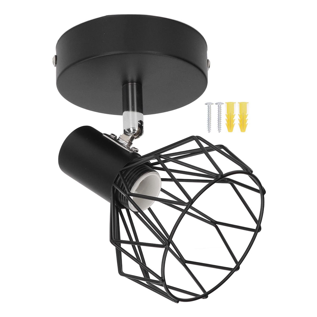 Wall Lamp Holder with Metal Cage E14 Industrial Style Metal Vintage Wall Sconce Holder Matte Black 85‑265V