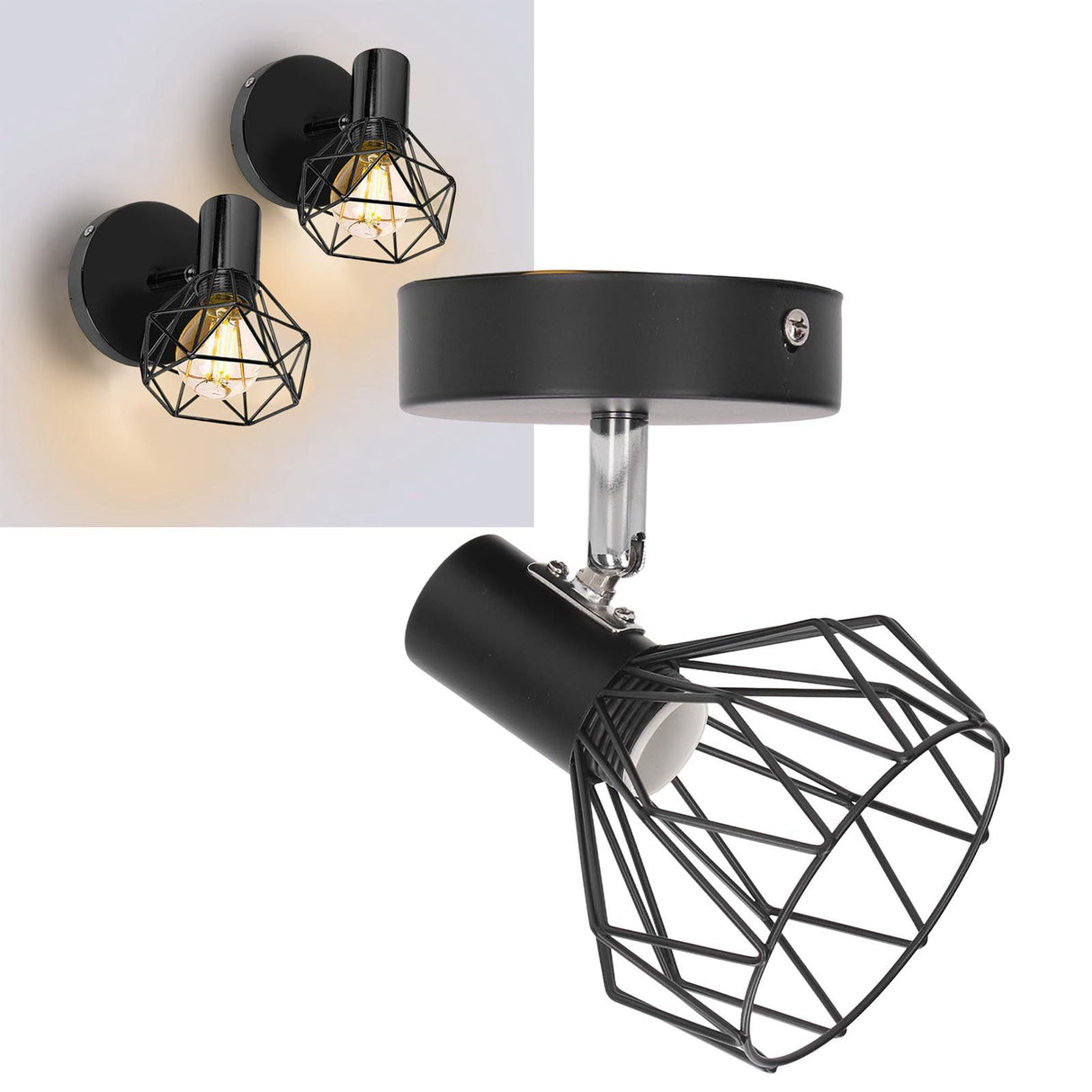Wall Lamp Holder with Metal Cage E14 Industrial Style Metal Vintage Wall Sconce Holder Matte Black 85‑265V