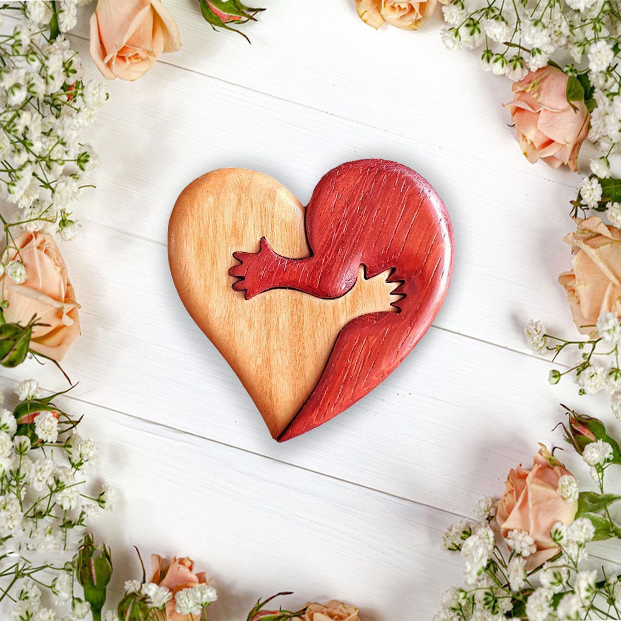 Wooden Heart Decorative Ornament Heart Shaped Craft Pendant Gift For Mother's Day Valentine's Day