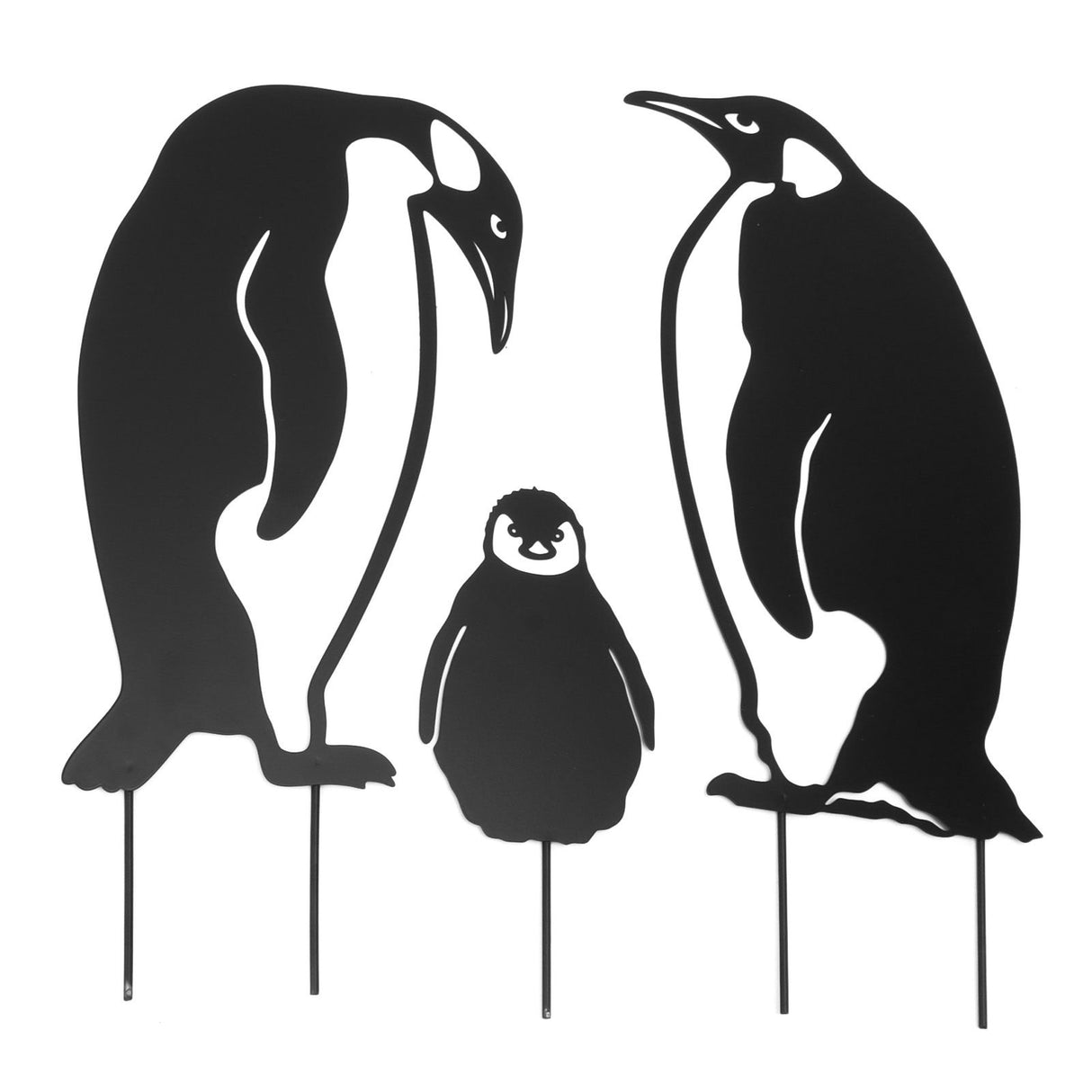Penguin Family Stake Statue Simulation Vivid Hollow Iron Animal Stake Decoration for Garden Lawn Yard