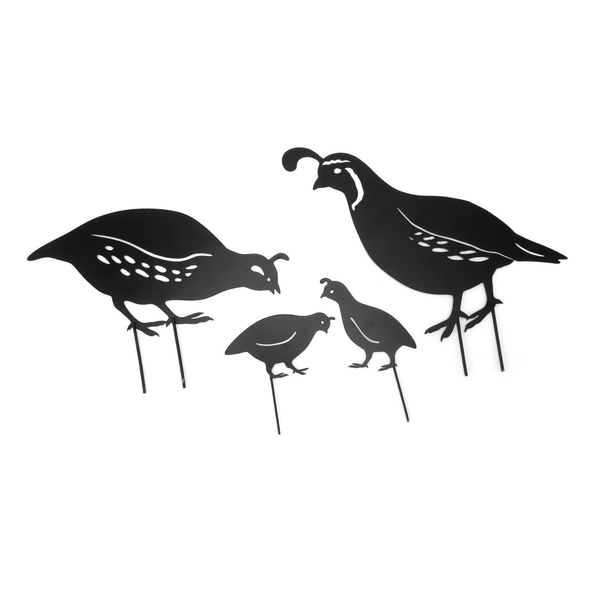 4pcs Outdoor Quail Family Yard Decor Innovative Iron Art Hand Crafted Metal Quail Stake Statue for Outdoor Garden Yard