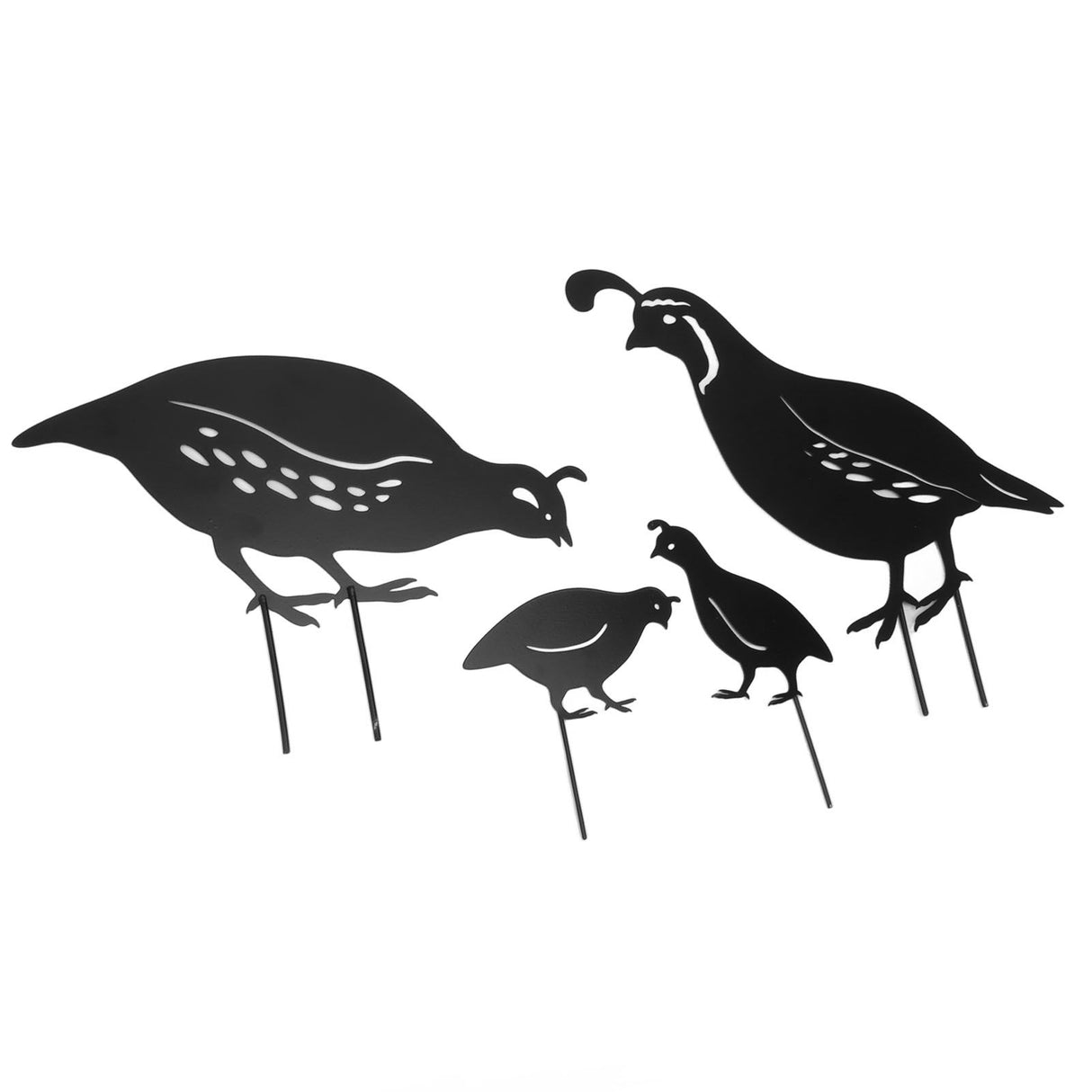 4pcs Outdoor Quail Family Yard Decor Innovative Iron Art Hand Crafted Metal Quail Stake Statue for Outdoor Garden Yard