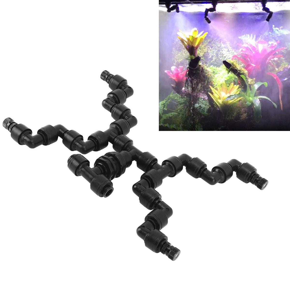Adjustable Mist Cooling System Nozzle 360 Degree Pets Reptiles Greenhouse Rainforest Mist Maker Fogger 4 Heads Black