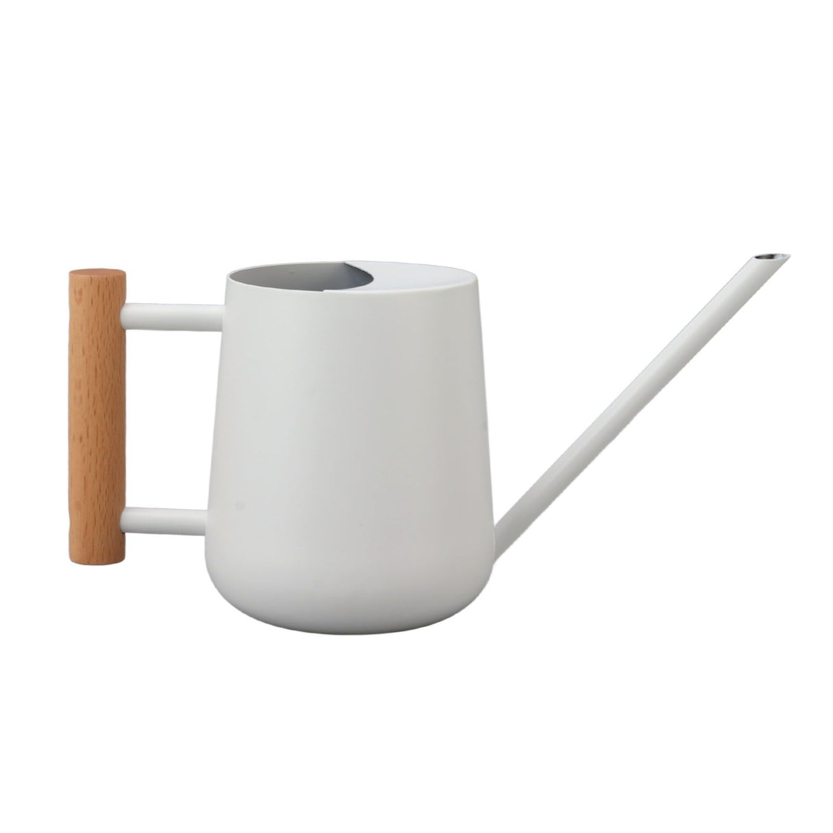 Watering Can 900ml Stainless Steel Long Spout Wooden Handle Elegant Flower Watering Pot for Garden Family Outdoor White