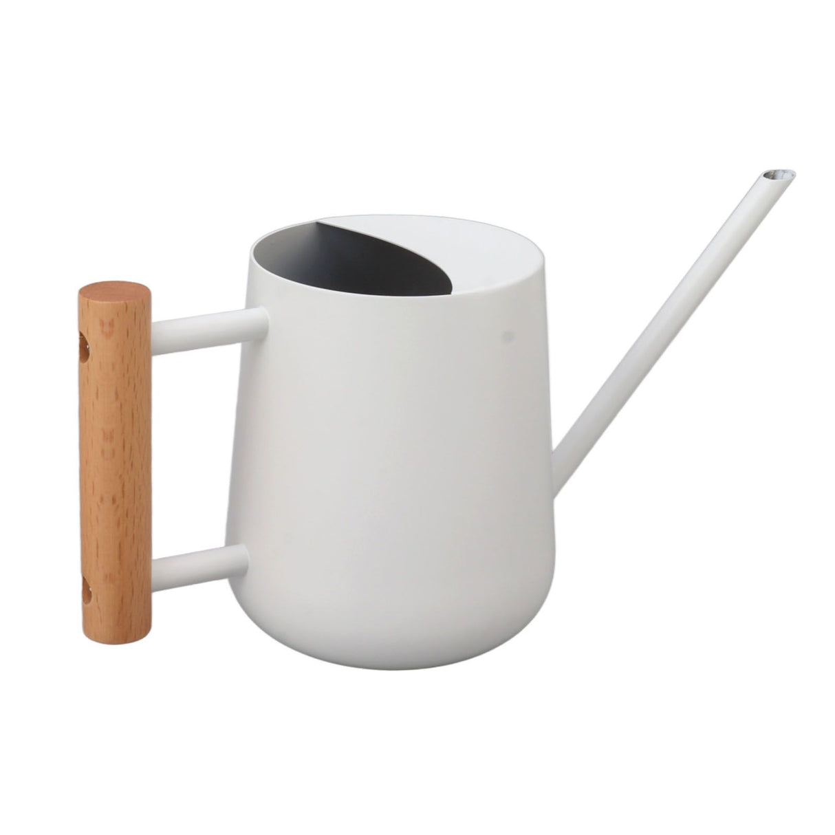 Watering Can 900ml Stainless Steel Long Spout Wooden Handle Elegant Flower Watering Pot for Garden Family Outdoor White