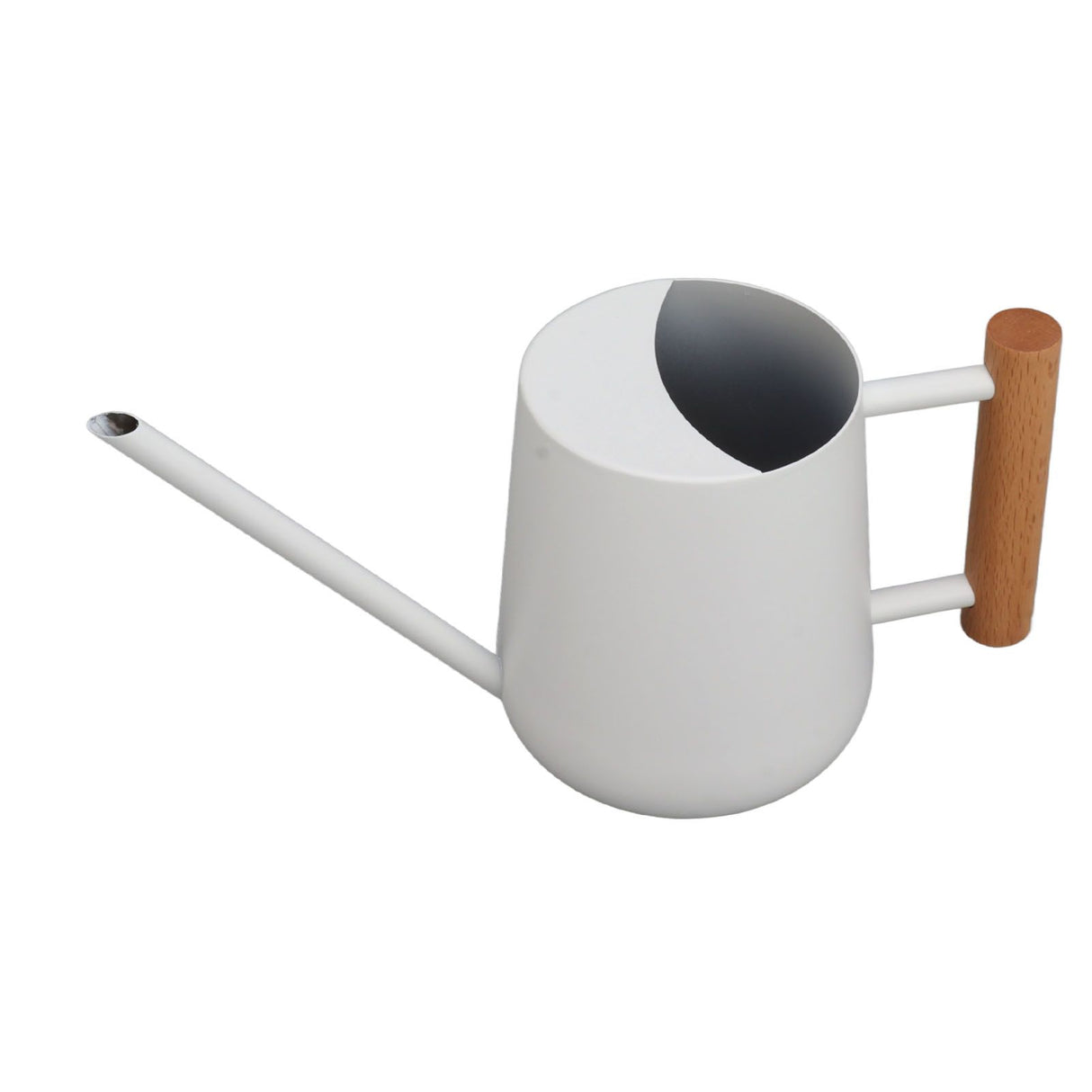 Watering Can 900ml Stainless Steel Long Spout Wooden Handle Elegant Flower Watering Pot for Garden Family Outdoor White