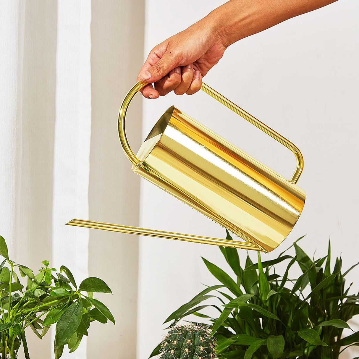 Plants Watering Can Long Spout 1500ml Large Capacity Watering Kettle Stainless Steel Pot Gardening Supplies Gold Color