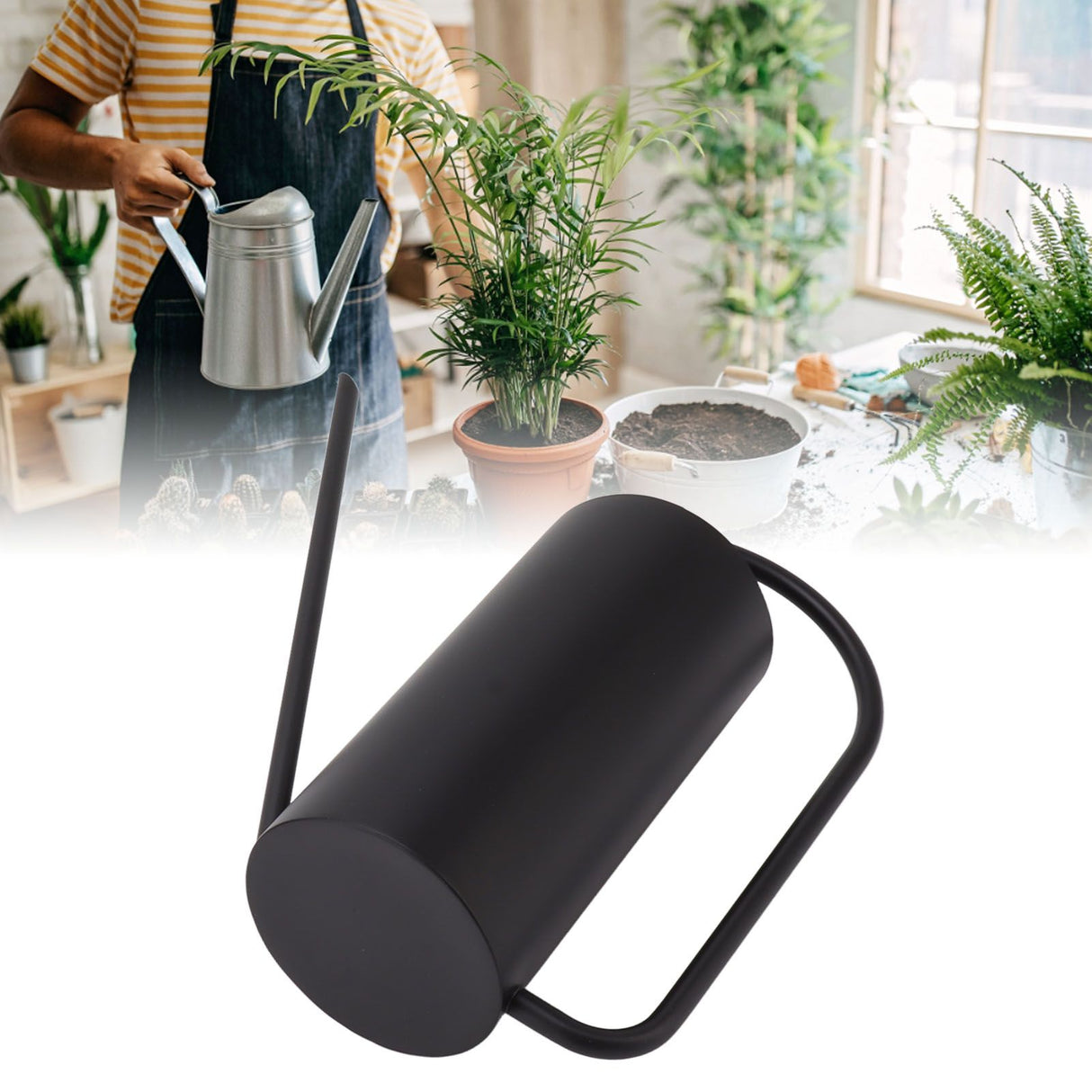 Plants Watering Can Long Spout 1500ml Large Capacity Watering Kettle Stainless Steel Pot Gardening Supplies Black