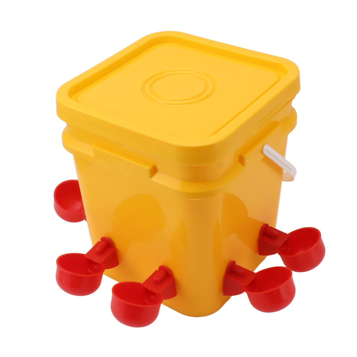 Automatic Chicken Waterer Cup with 12L Handheld Barrel Poultry Drinking Equipemnt for Goose Duck Bucket + Red Bird Bowl + Black Screws