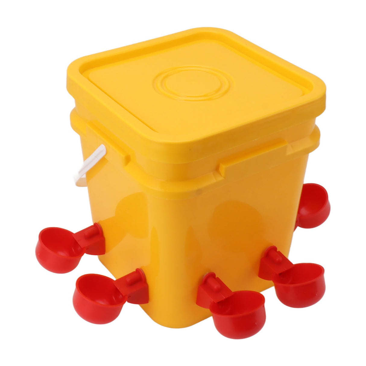 Automatic Chicken Waterer Cup with 12L Handheld Barrel Poultry Drinking Equipemnt for Goose Duck Bucket + Red Bird Bowl + Black Screws