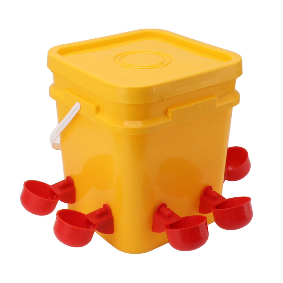 Automatic Chicken Waterer Cup with 12L Handheld Barrel Poultry Drinking Equipemnt for Goose Duck Bucket + Red Bird Bowl + Black Screws