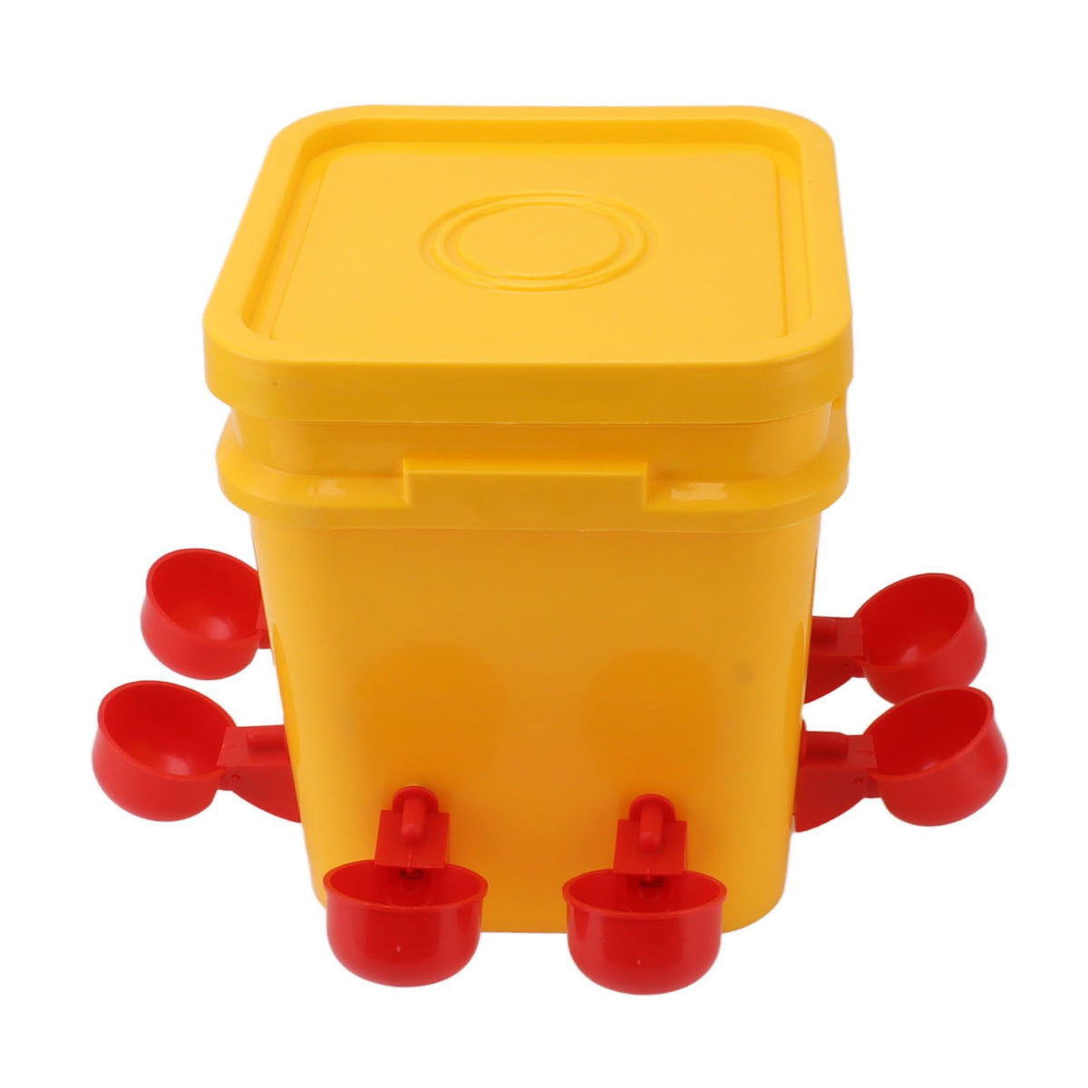 Automatic Chicken Waterer Cup with 12L Handheld Barrel Poultry Drinking Equipemnt for Goose Duck Bucket + Red Bird Bowl + Black Screws