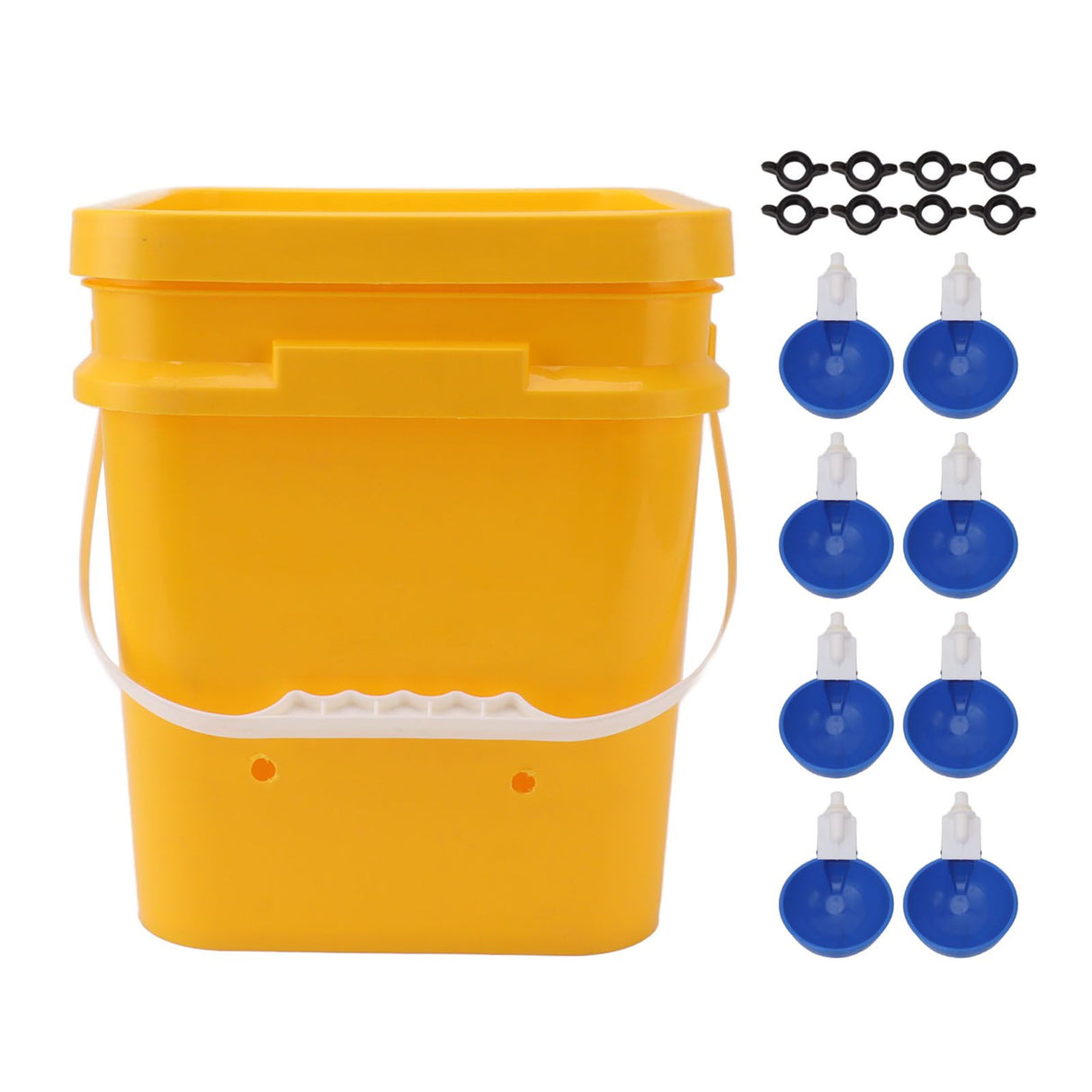 Automatic Chicken Waterer Cup with 12L Handheld Barrel Poultry Drinking Equipemnt for Goose Duck Bucket + Big Blue Bowl + Black Screws