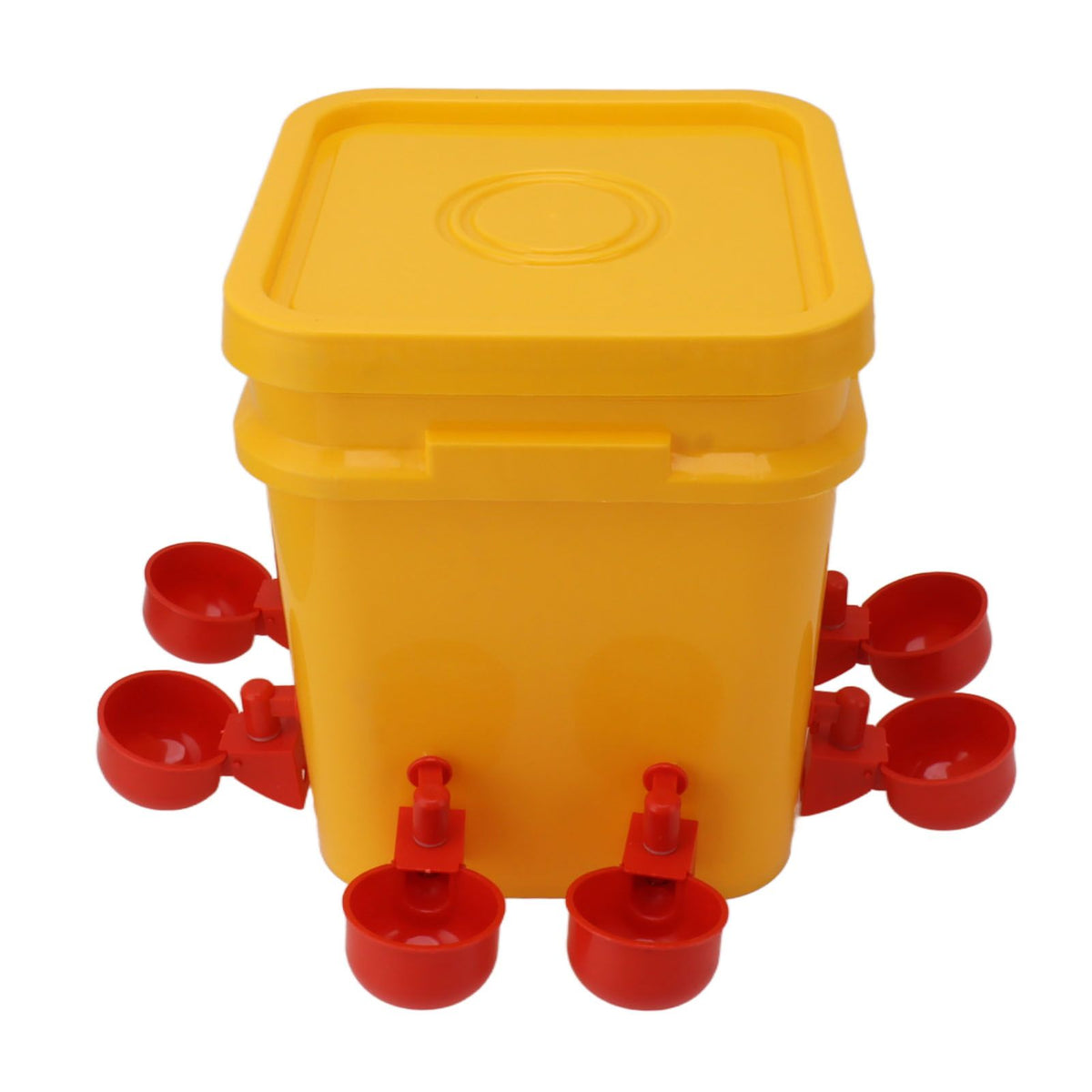 Automatic Chicken Waterer Cup with 12L Handheld Barrel Poultry Drinking Equipemnt for Goose Duck Bucket + Conjoined Red Bird Bowl+ Black Screws