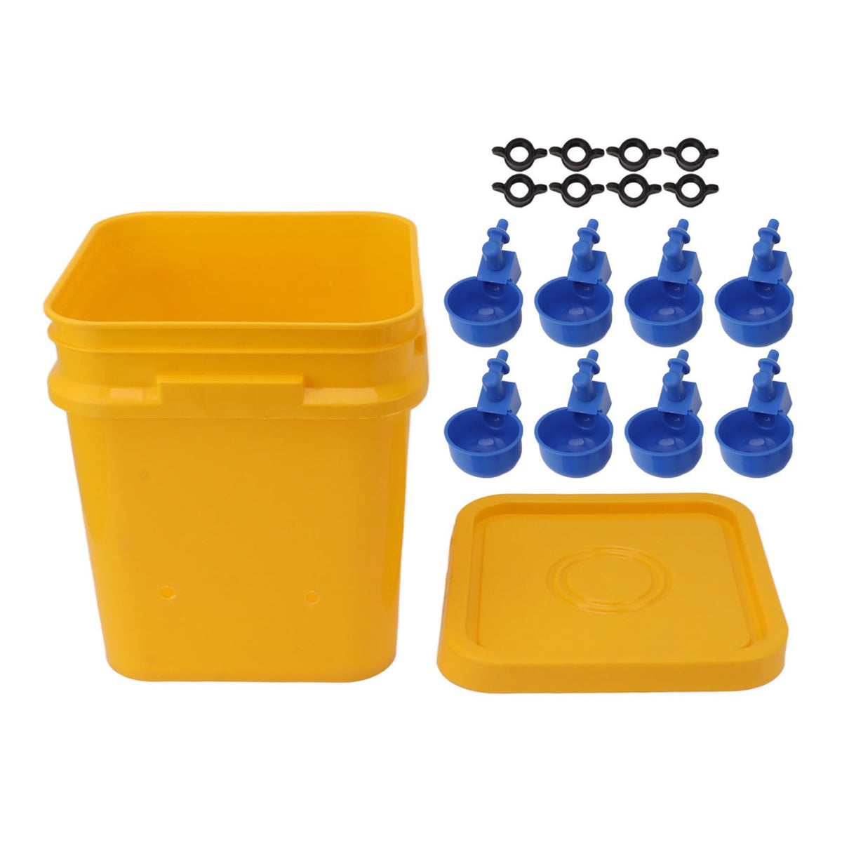 Automatic Chicken Waterer Cup with 12L Handheld Barrel Poultry Drinking Equipemnt for Goose Duck Bucket + Blue Bird Bowl + Black Screws