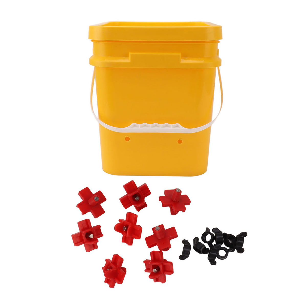 Automatic Chicken Waterer Cup with 12L Handheld Barrel Poultry Drinking Equipemnt for Goose Duck Bucket + Four Corner Drinker + Black Screws