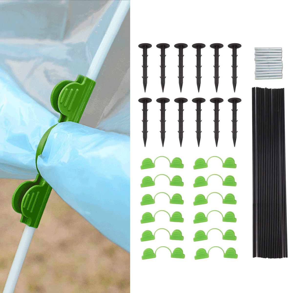 18 Fiberglass Rods 12 Connecting Pipes 12 Clips 12 Garden Stakes for Greenhouse Garden Raised Bed Grow Tunnel