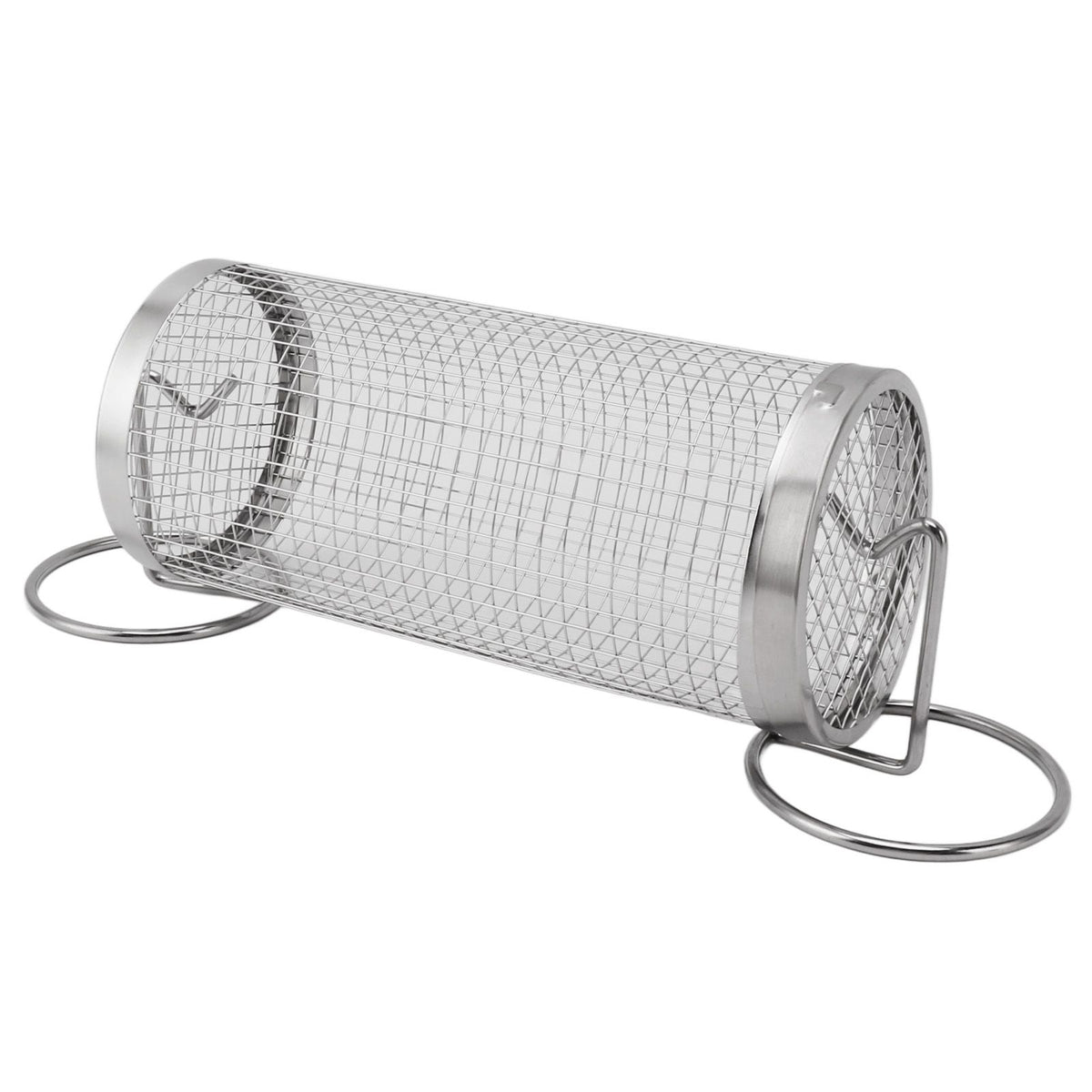 BBQ Net Tube Rolling Grilling Basket Stainless Steel Wire Mesh Cylinder Grill Basket with Fork Hook for Outdoor Barbecue Camping S