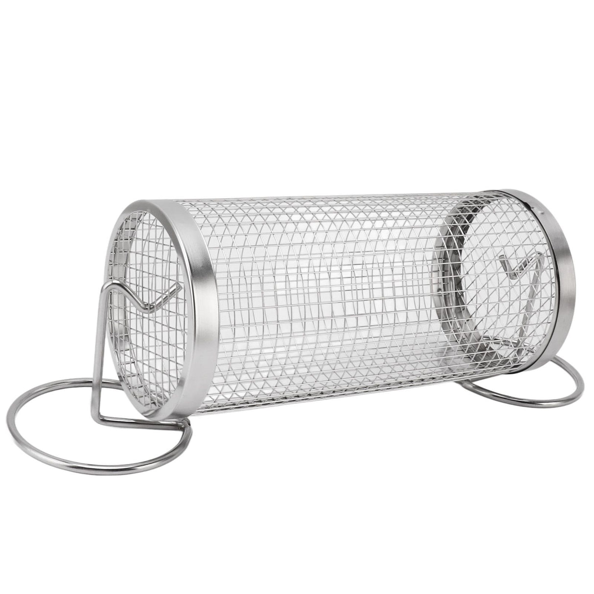 BBQ Net Tube Rolling Grilling Basket Stainless Steel Wire Mesh Cylinder Grill Basket with Fork Hook for Outdoor Barbecue Camping S