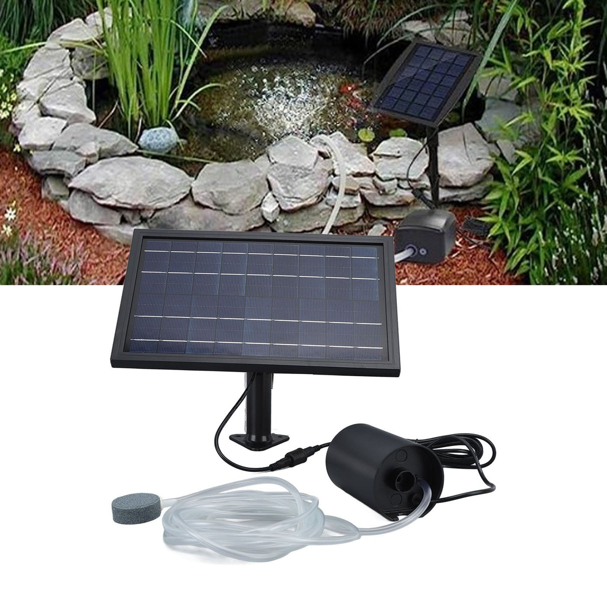 Solar Air Pump with 2 Bubble Stones with Hose 8W 10V 2400mAh ABS and Polysilicon Solar Oxygen Pump for Pond Pool