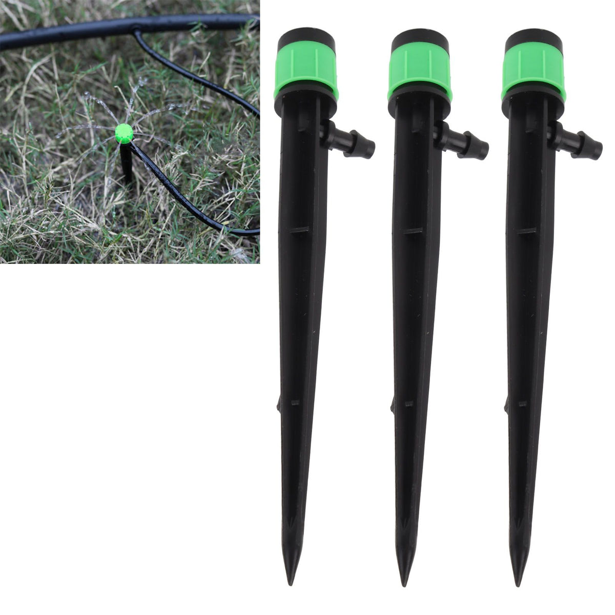 100pcs Drip Emitters 360 Degree Adjustable Water Flow Drippers Sprayer for Patio Lawn Bed Watering System 13cm / 5.1in Green