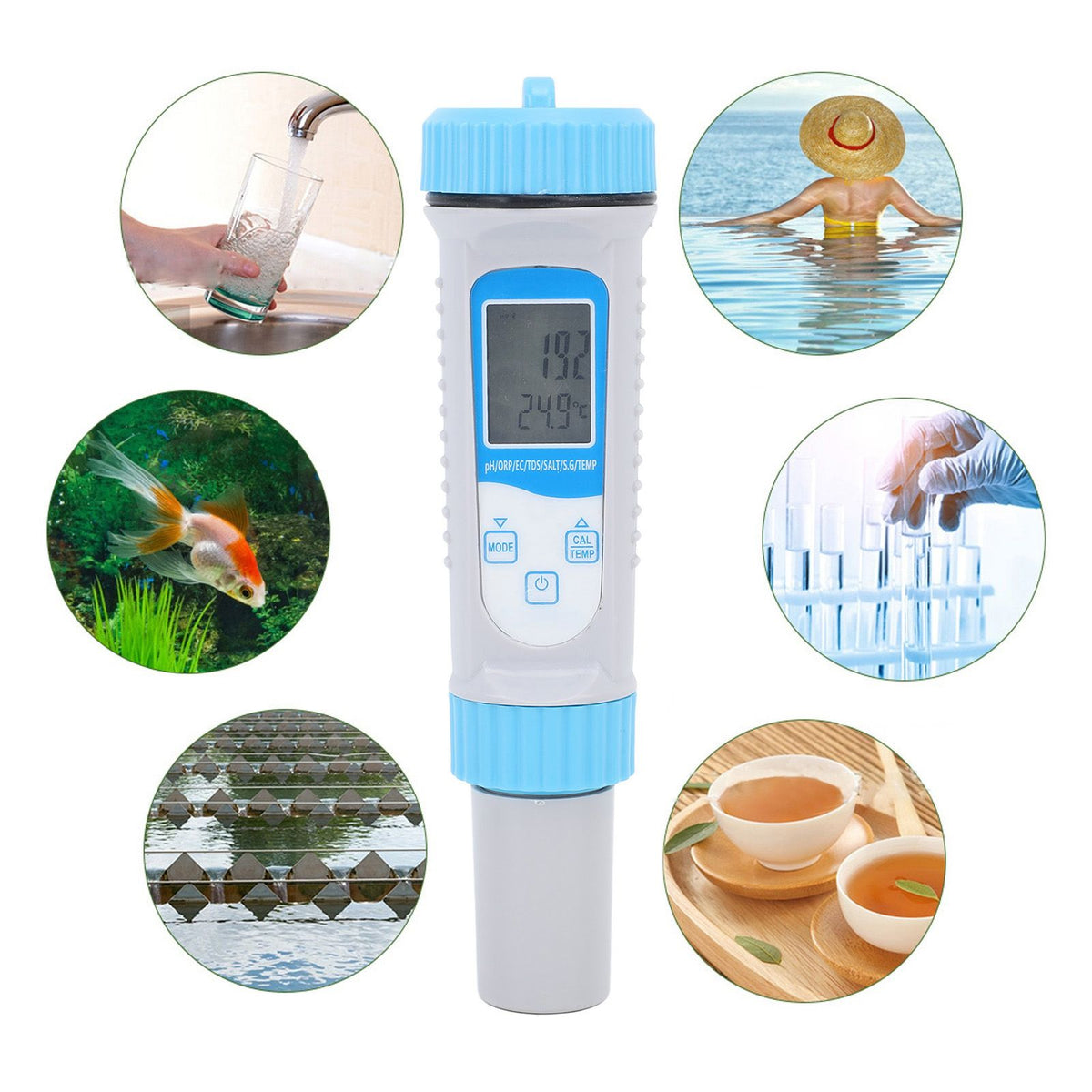 Water Quality Tester Bluetooth Accurate 7 in 1 PH ORP EC TDS SALT SG TEMP Meter for Drinking Water Aquariums