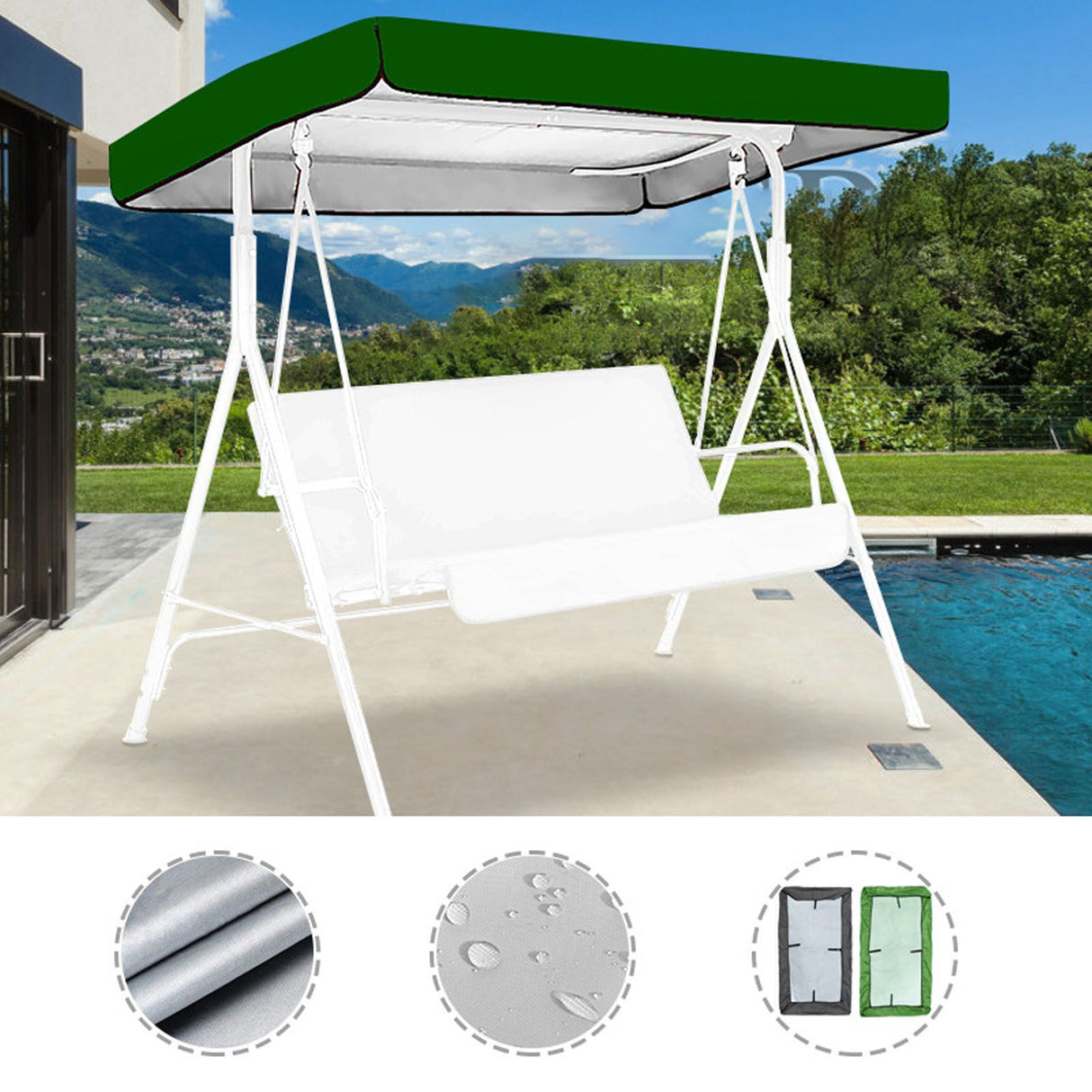 Outdoor Swing Chair Canopy Replacement Patio Swing Chair Top Cover WaterproofTop Rain Cover 190T Silver Coated 190x132x15cm/20cm Silver
