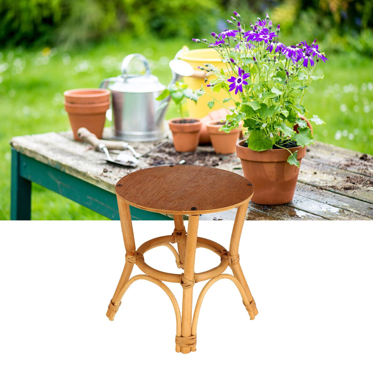 Wooden Stool Plant Stand Multifunctional Nordic Style Round Plant Supports Display Rack for Indoor Balcony