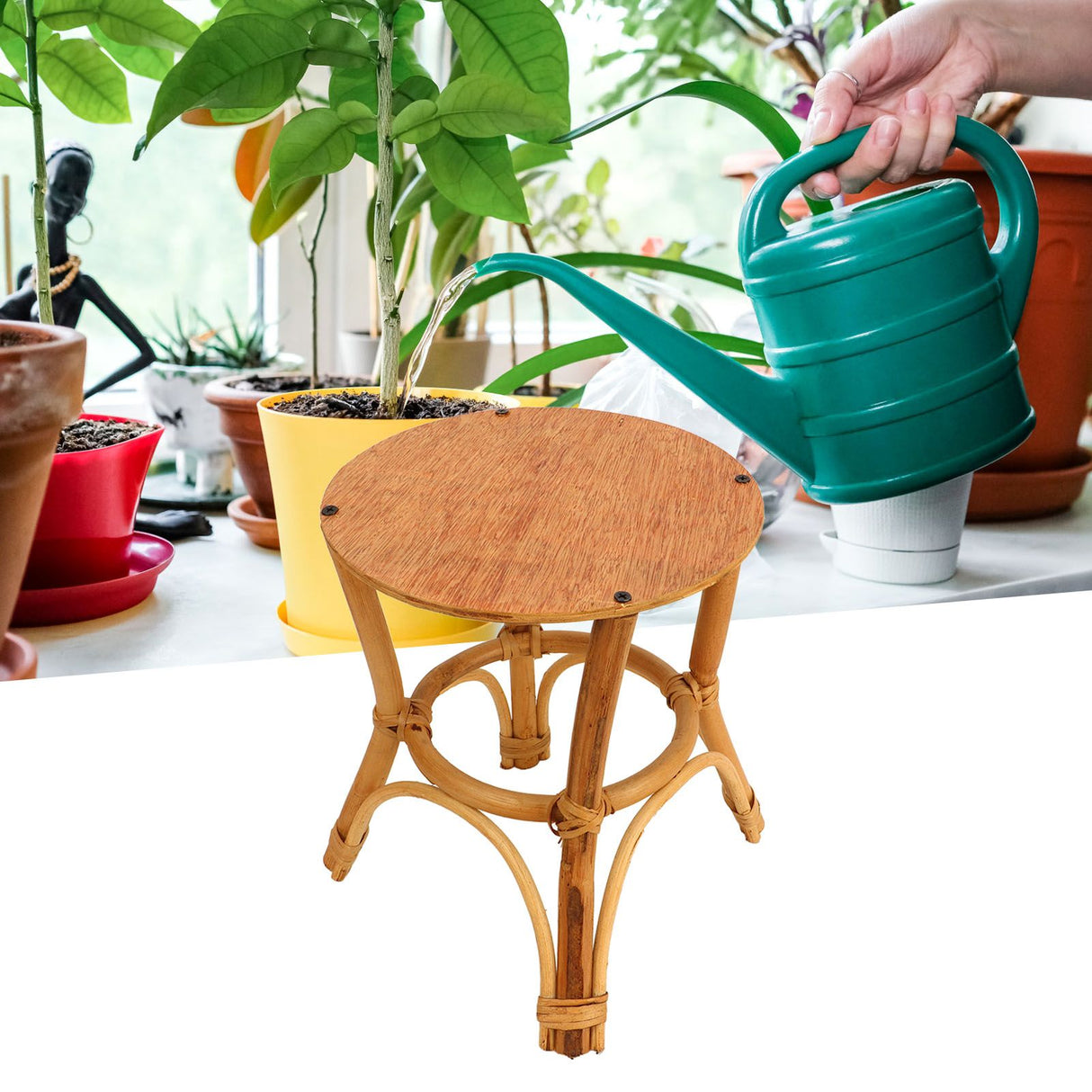 Wooden Stool Plant Stand Multifunctional Nordic Style Round Plant Supports Display Rack for Indoor Balcony