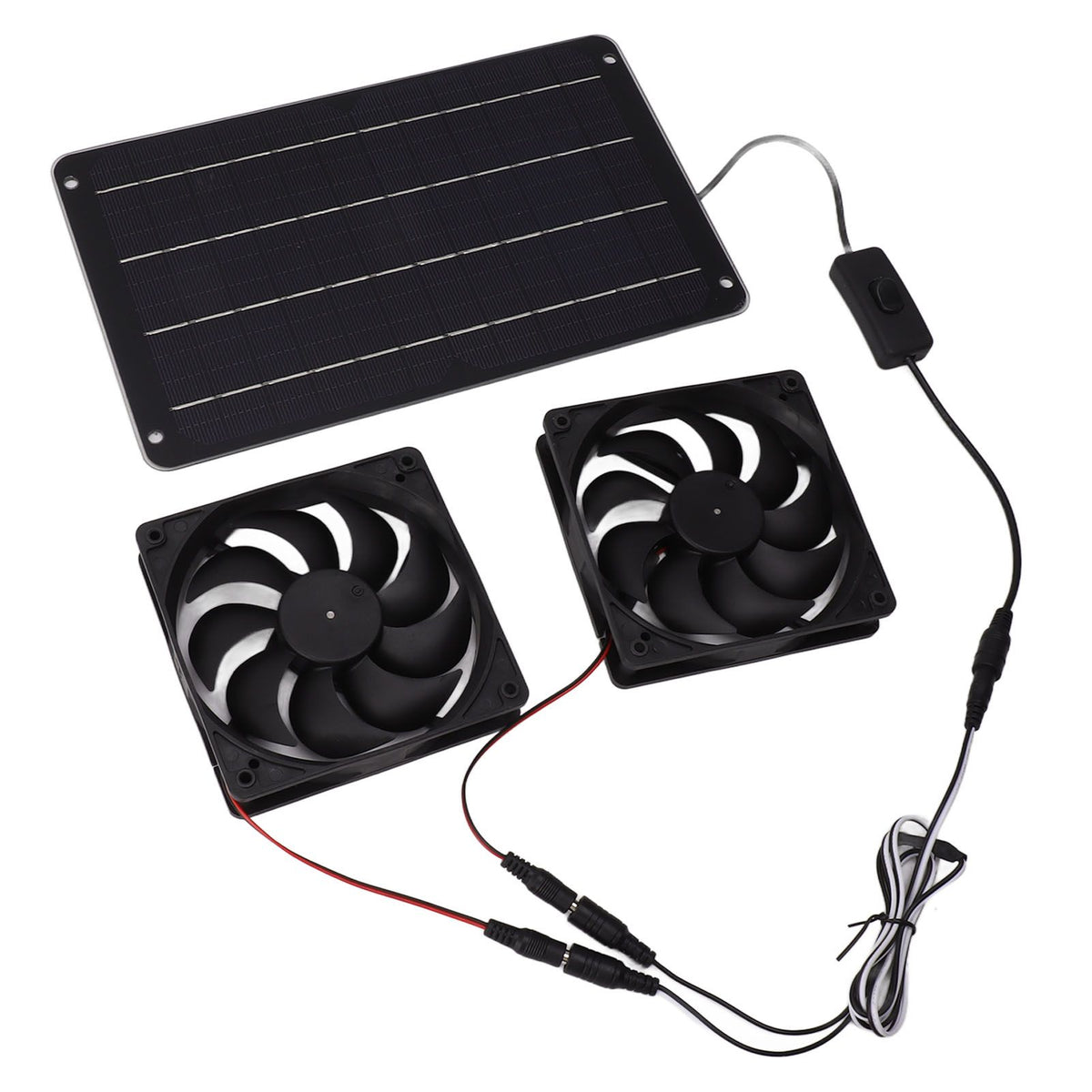 20W Solar Powered Dual Fan 12V Efficient Energy Saving Solar Panel Fan Kit with Switch for RV Greenhouse Pet Home