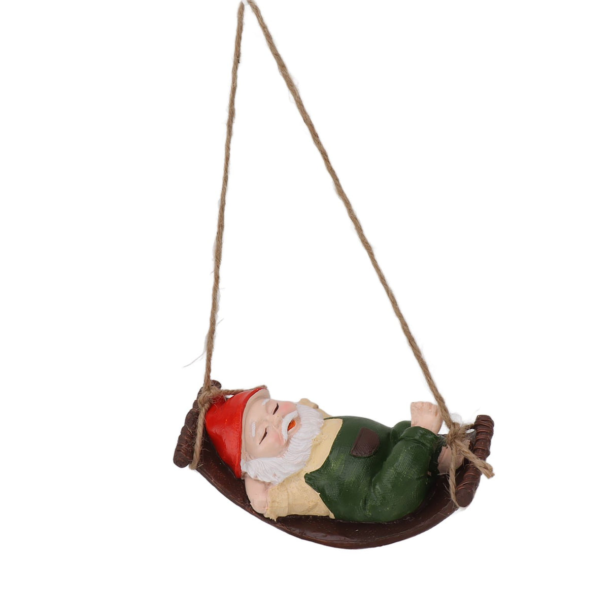 Dwarf Swing Sculpture Ornaments Resin and Twine Lovely 7.5in Resin Dwarf Swing Sculpture for Patio Lawn Porch Green