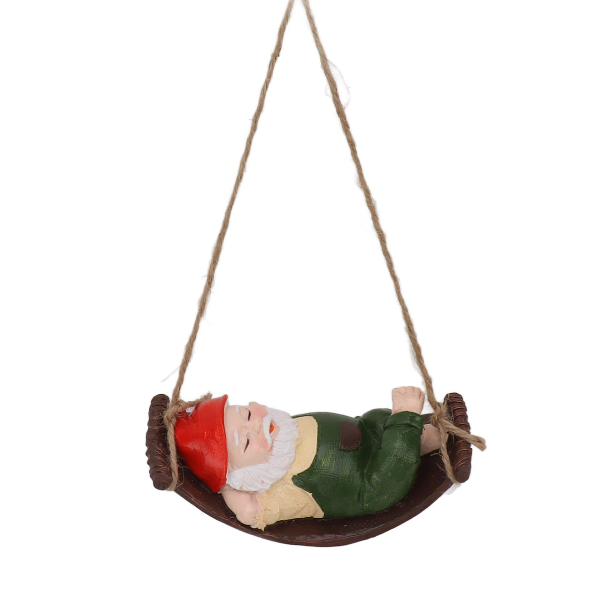Dwarf Swing Sculpture Ornaments Resin and Twine Lovely 7.5in Resin Dwarf Swing Sculpture for Patio Lawn Porch Green