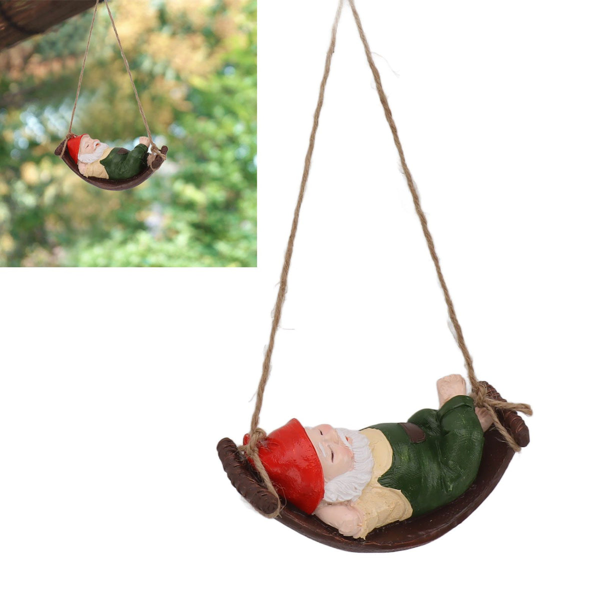 Dwarf Swing Sculpture Ornaments Resin and Twine Lovely 7.5in Resin Dwarf Swing Sculpture for Patio Lawn Porch Green