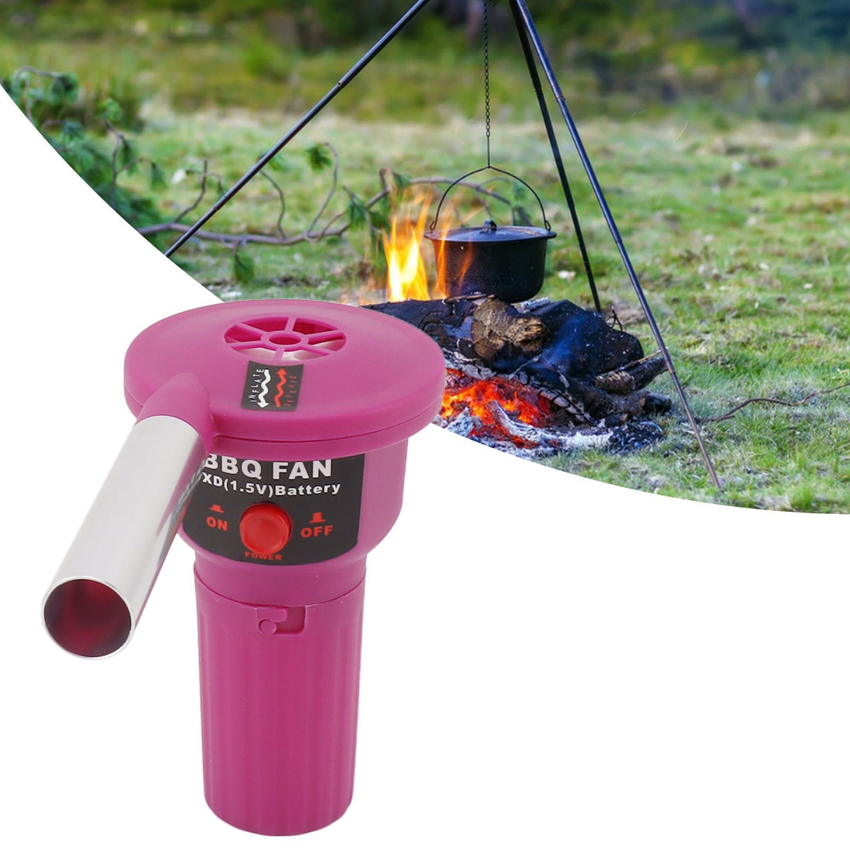 Portable Battery Powered BBQ Fan Air Blower Handheld Barbecue Fan Air Blower for Outdoor Camping Picnic Charcoal Grill Barbecue FD312A 1.5V Purple