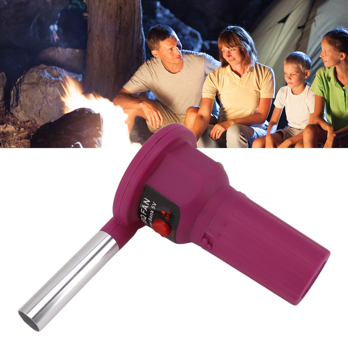 5V Portable Handheld Electric BBQ Cooking Fan Blower with USB Cable for Outdoor Camping Hiking Cook Picnic Barbecue