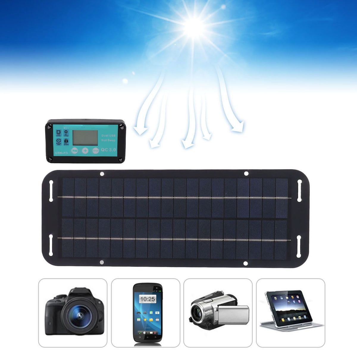 20W Solar Panel Black Solar Cell with Waterproof MPPT Controller for RV Home Vehicle Travel Camping
