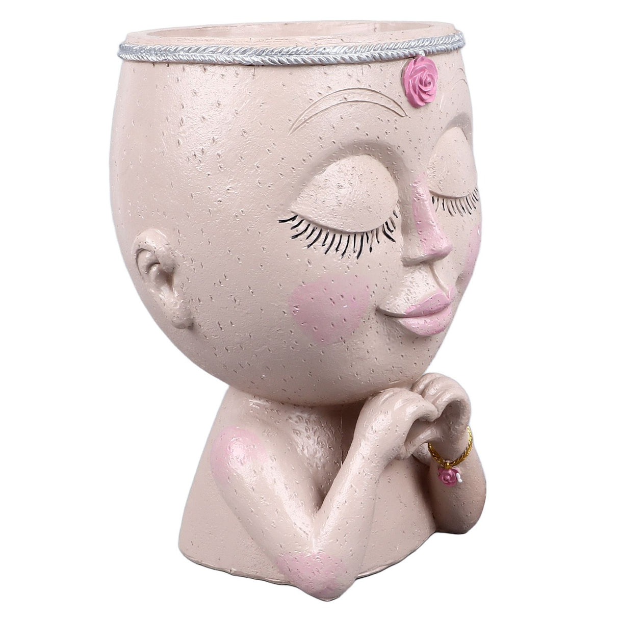 Face Planter Pot Resin Love Style Lady Head Succulent Planter Women Face Flower Pot with Drainage Hole Spades for Indoor Outdoor White