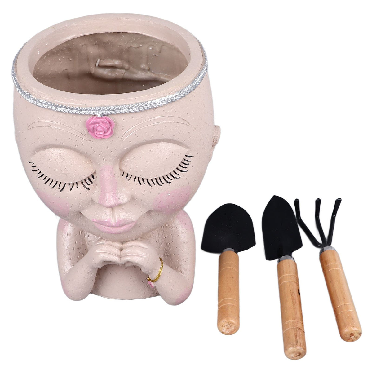 Face Planter Pot Resin Love Style Lady Head Succulent Planter Women Face Flower Pot with Drainage Hole Spades for Indoor Outdoor White