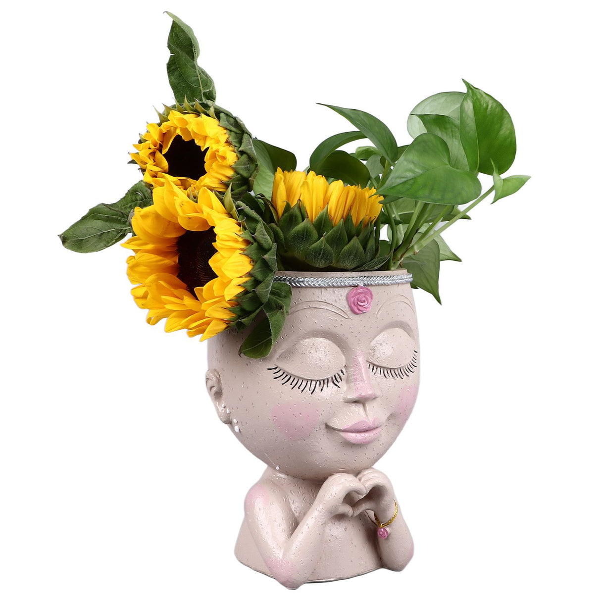 Face Planter Pot Resin Love Style Lady Head Succulent Planter Women Face Flower Pot with Drainage Hole Spades for Indoor Outdoor White