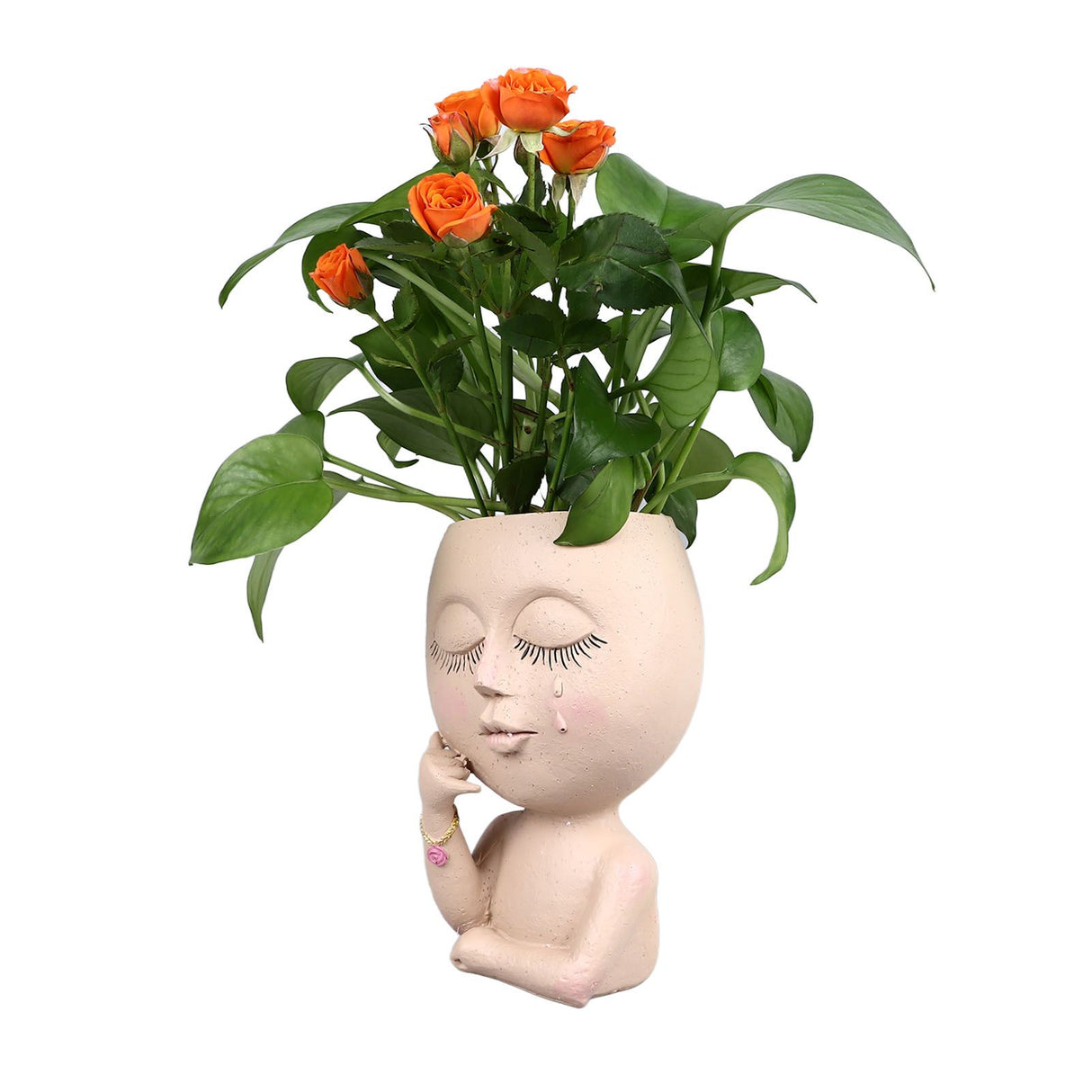 Face Planter Pots Resin Home Head Planter Face Flower Pot Head Planter for Indoor Outdoor Plants with Drainage Hole