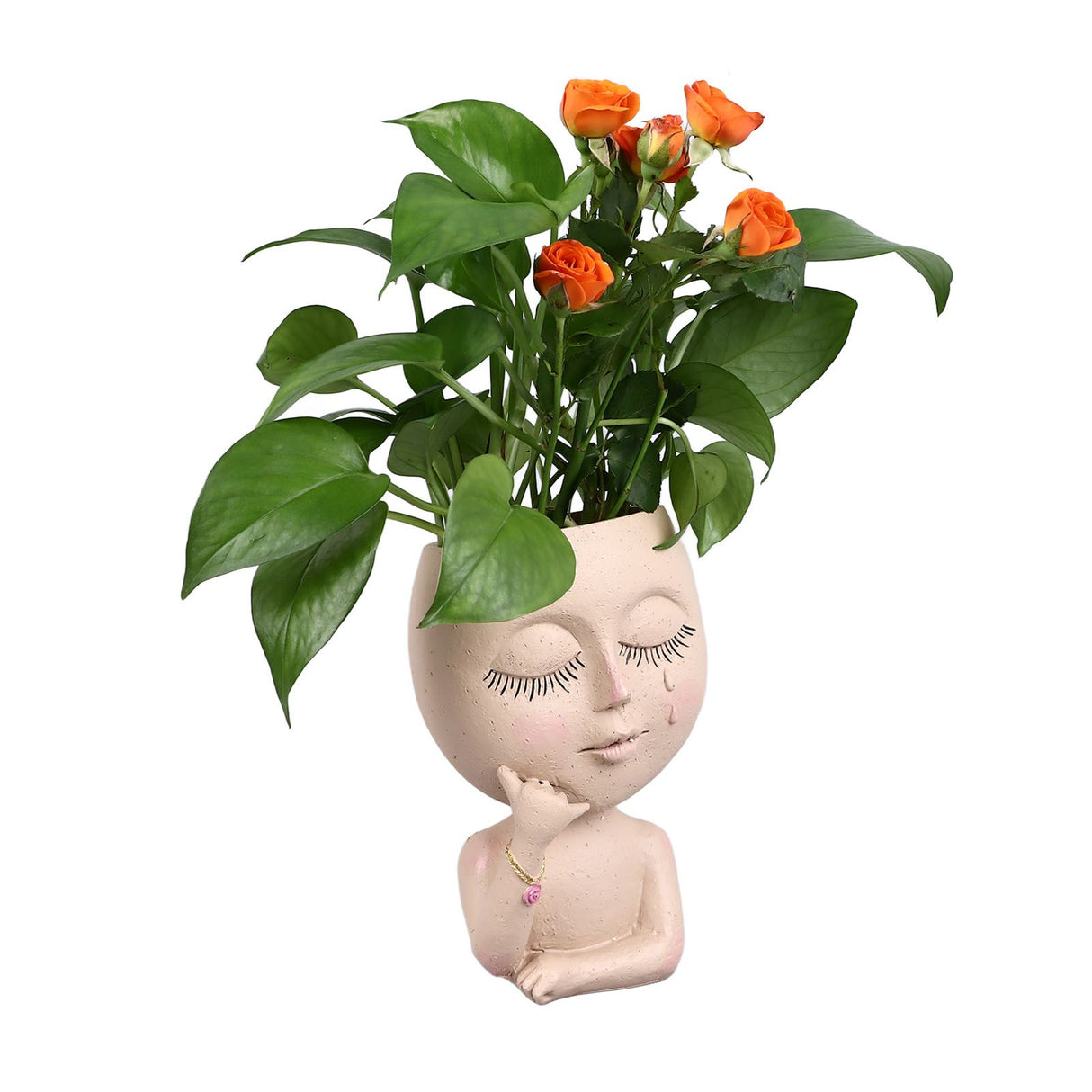 Face Planter Pots Resin Home Head Planter Face Flower Pot Head Planter for Indoor Outdoor Plants with Drainage Hole