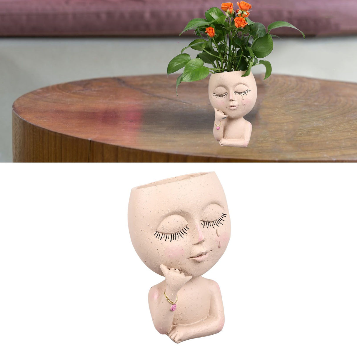 Face Planter Pots Resin Home Head Planter Face Flower Pot Head Planter for Indoor Outdoor Plants with Drainage Hole
